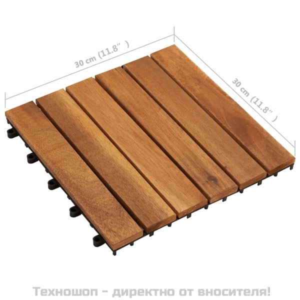 Декинг плочки, акациево дърво, вертикален дизайн, 30 x 30 см - 10 броя