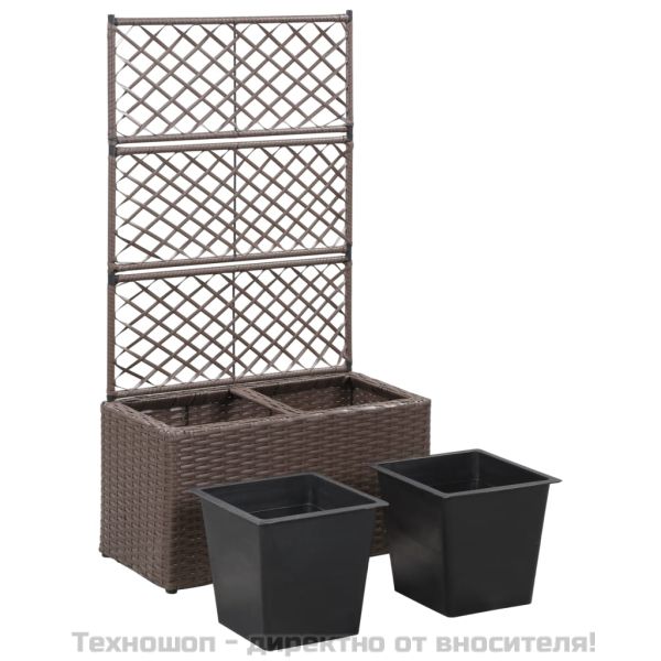 Пергола висока леха с 2 саксии, 58x30x107 см, полиратан, кафява