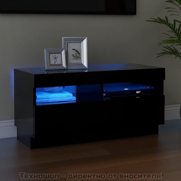 ТВ шкаф с LED осветление, черен, 80x35x40 см