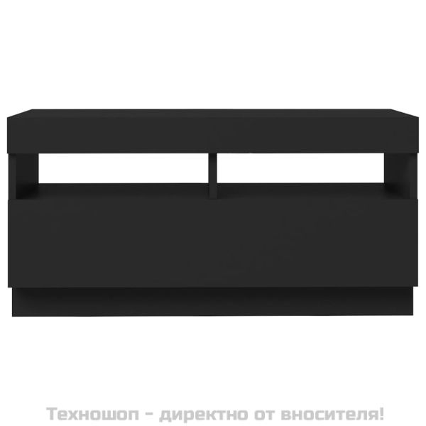ТВ шкаф с LED осветление, черен, 80x35x40 см