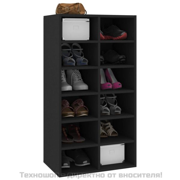 Етажерка за обувки, черна, 54x34x100,5 см, инженерно дърво