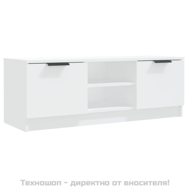 ТВ шкаф, бял, 102x35x36,5 см, инженерно дърво