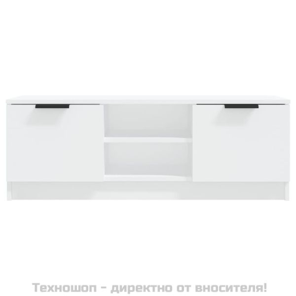 ТВ шкаф, бял, 102x35x36,5 см, инженерно дърво