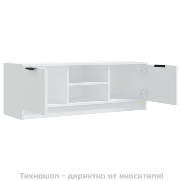 ТВ шкаф, бял, 102x35x36,5 см, инженерно дърво