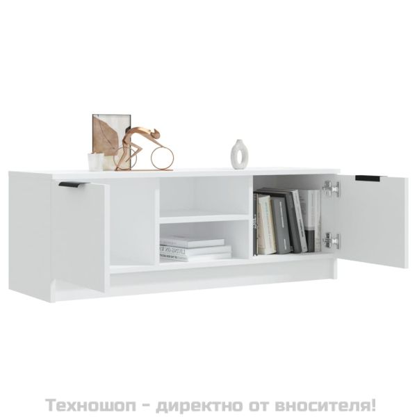 ТВ шкаф, бял, 102x35x36,5 см, инженерно дърво