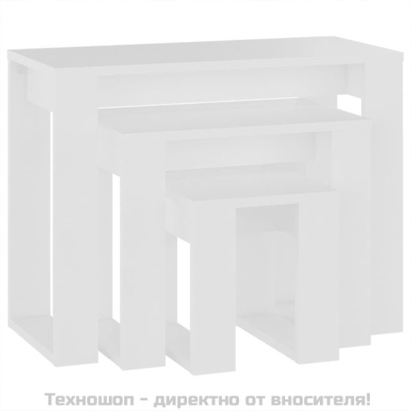 Маси за гнездене, 3 бр., бяло инженерно дърво