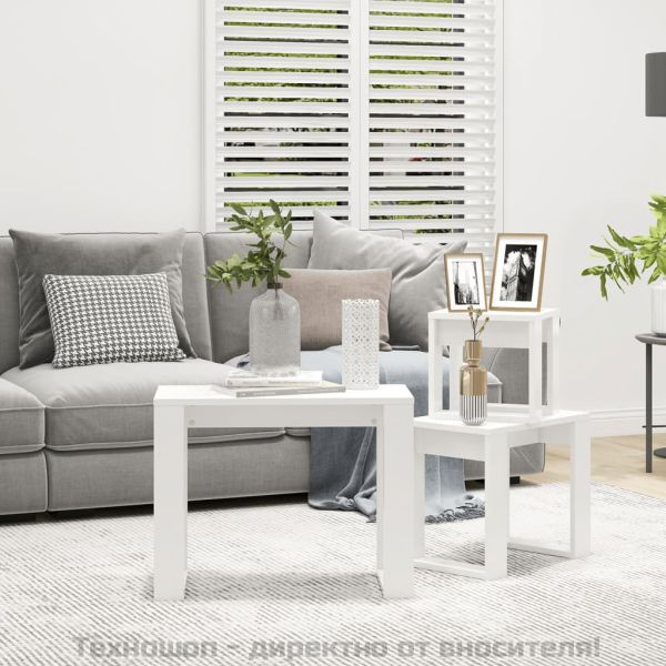 Маси за гнездене, 3 бр., бяло инженерно дърво