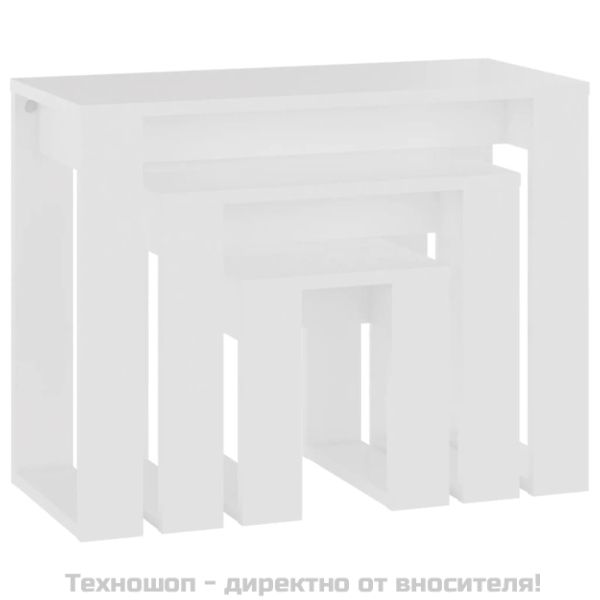 Маси за гнездене, 3 бр., бяло инженерно дърво