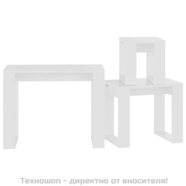 Маси за гнездене, 3 бр., бяло инженерно дърво