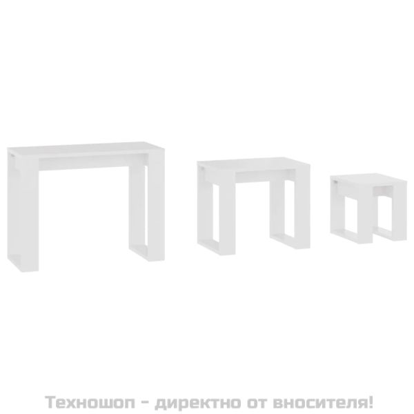 Маси за гнездене, 3 бр., бяло инженерно дърво