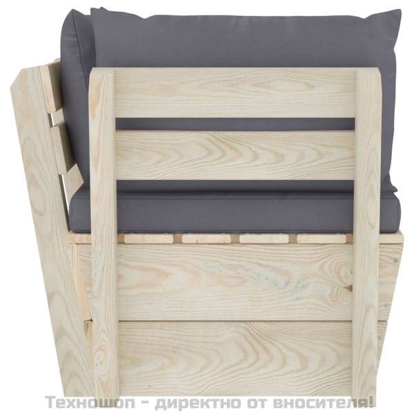 Градински палетен ъглов диван с възглавници, импрегниран смърч