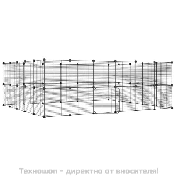 Клетка за животни с врата, 44 панела, черна, 35x35 см, стомана
