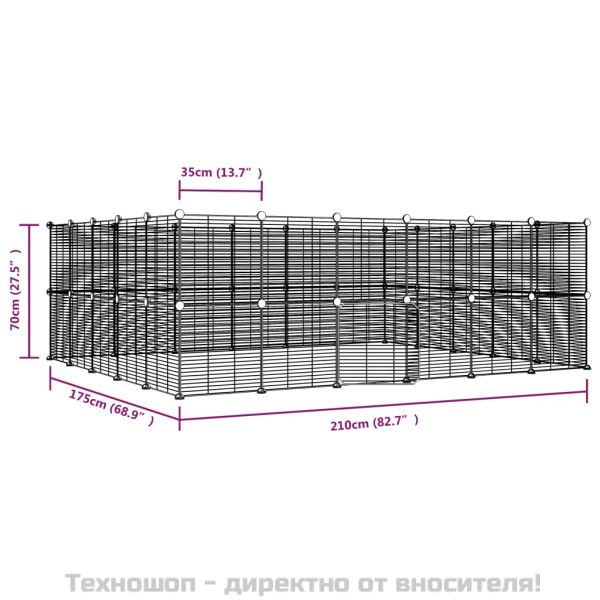 Клетка за животни с врата, 44 панела, черна, 35x35 см, стомана