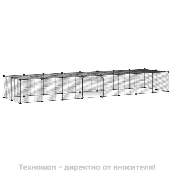 Клетка за животни с врата, 36 панела, черна, 35x35 см, стомана
