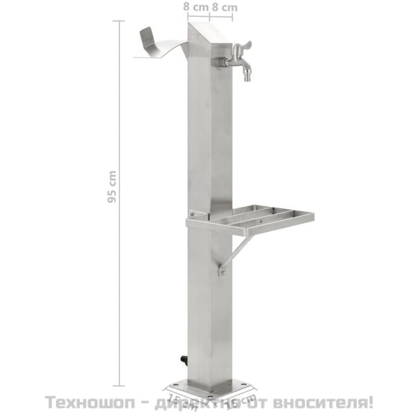 Градинска чешма, неръждаема стомана, квадратна колона, 95 см