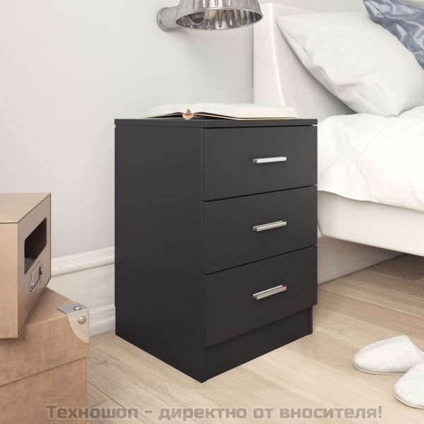 Нощни шкафчета, 2 бр, черни, 38x35x56 см, инженерно дърво