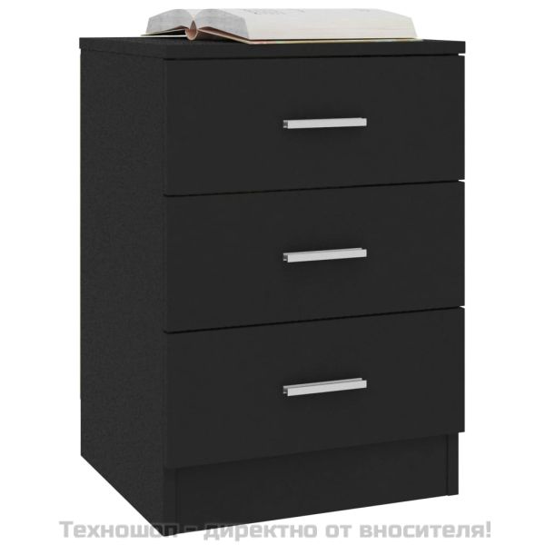 Нощни шкафчета, 2 бр, черни, 38x35x56 см, инженерно дърво