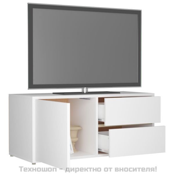 ТВ шкаф, бял, 80x34x36 см, инженерно дърво