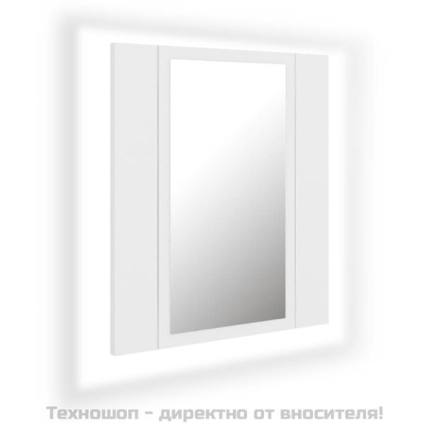 Шкаф с LED огледало за баня, бял, 40x12x45 см, акрил