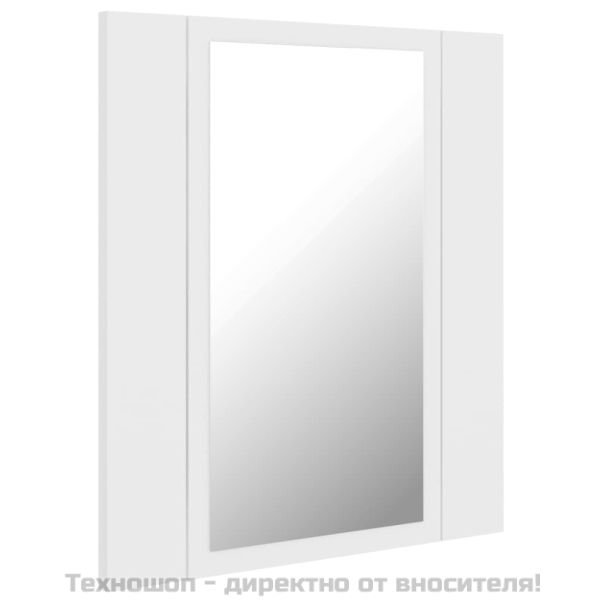Шкаф с LED огледало за баня, бял, 40x12x45 см, акрил