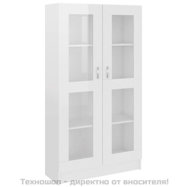 Шкаф витрина, бял гланц, 82,5x30,5x150 см, инженерно дърво