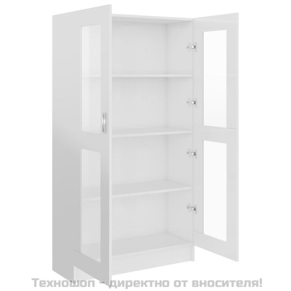 Шкаф витрина, бял гланц, 82,5x30,5x150 см, инженерно дърво