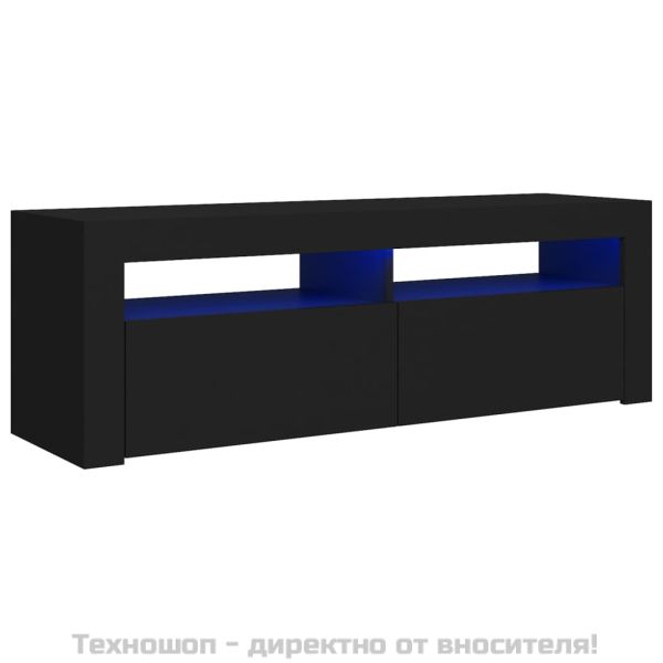 ТВ шкаф с LED осветление, черен, 120x35x40 см