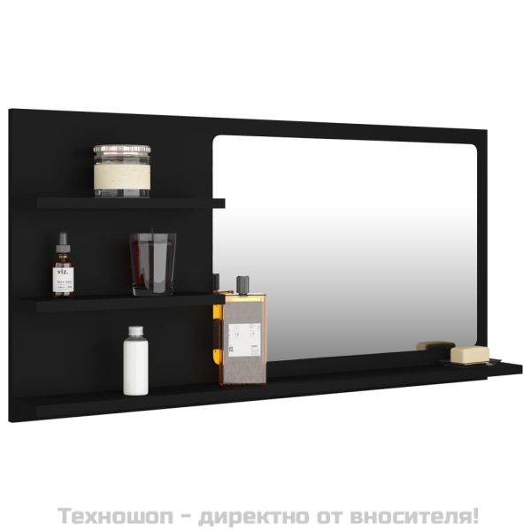 Огледало за баня, черно, 90x10,5x45 см, инженерно дърво
