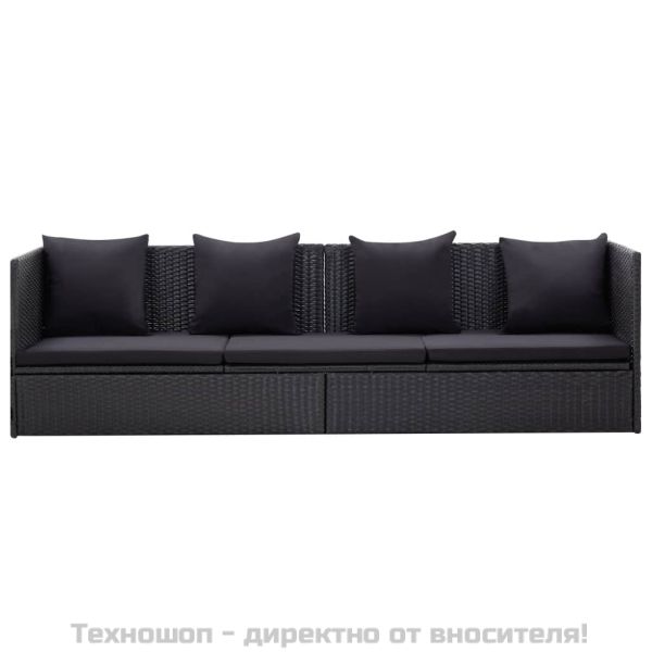 Градинско легло с възглавници, полиратан, черно