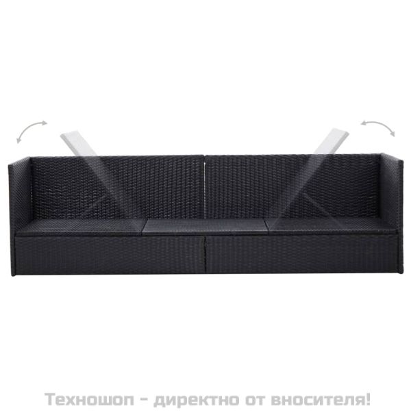 Градинско легло с възглавници, полиратан, черно