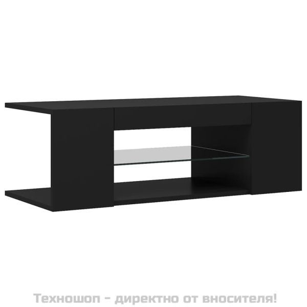 ТВ шкаф с LED осветление, черен, 90x39x30 см
