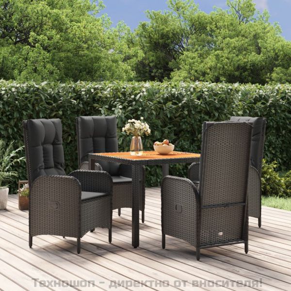 Градински трапезен комплект възглавници 5 части черен полиратан