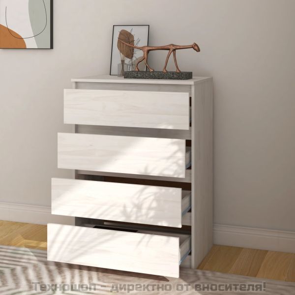 Страничен шкаф, бял, 60x36x84 см, борово дърво масив