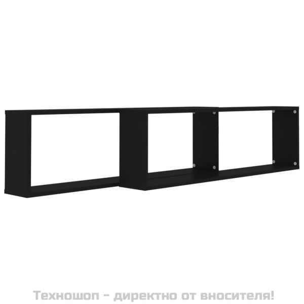 Стенни кубични рафтове 2 бр черни 100x15x30 см инженерно дърво