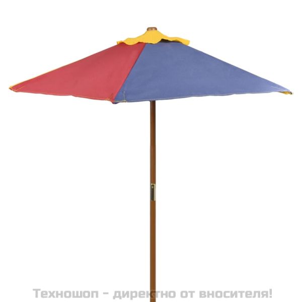 Детска пикник маса с пейки и чадър, многоцветна, дърво