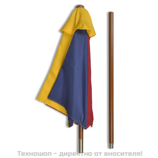 Детска пикник маса с пейки и чадър, многоцветна, дърво