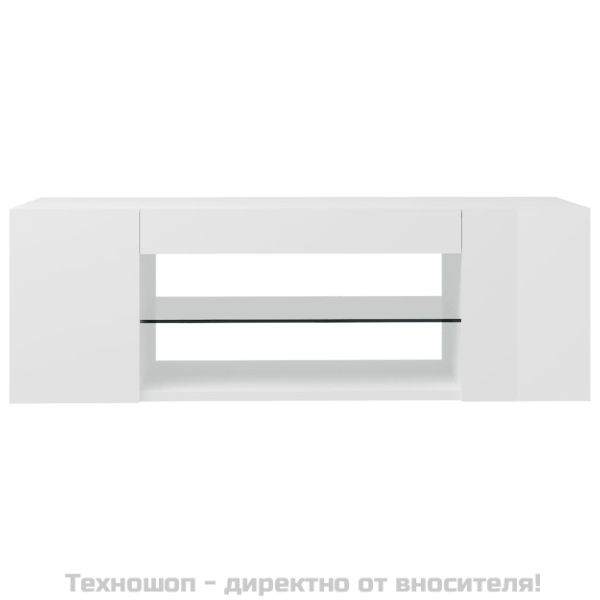 ТВ шкаф с LED осветление, бял гланц, 90x39x30 см