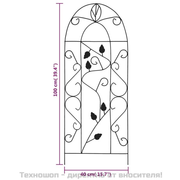 Стойки за пълзящи растения, 3 бр, черни, 40х100 см, желязо