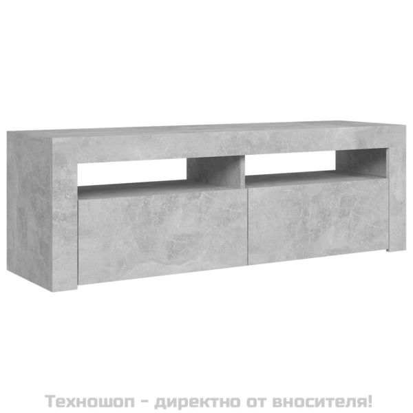 ТВ шкаф с LED осветление, бетонно сив, 120x35x40 см