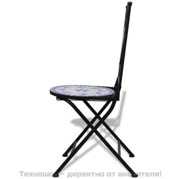 Сгъваеми бистро столове, 2 бр, мозайка, синьо и бяло