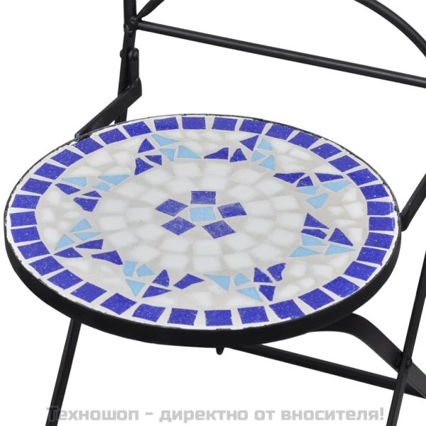 Сгъваеми бистро столове, 2 бр, мозайка, синьо и бяло