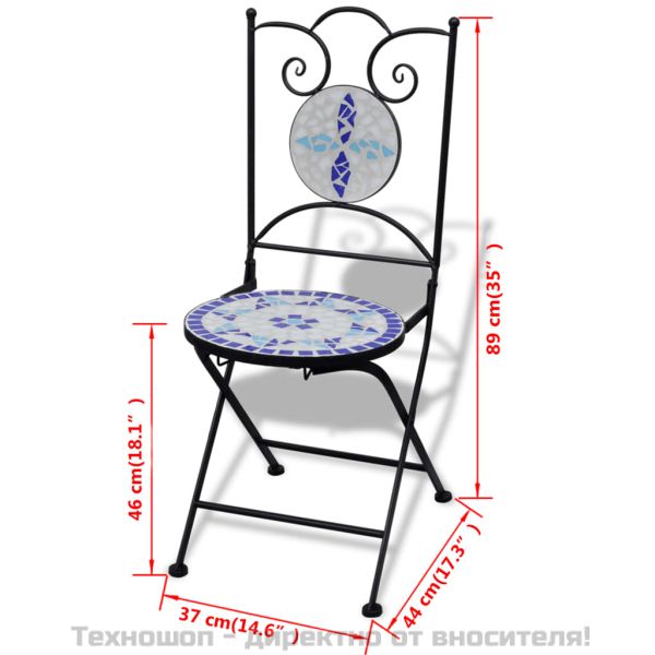 Сгъваеми бистро столове, 2 бр, мозайка, синьо и бяло