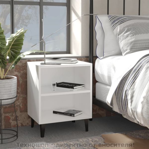 Нощно шкафче с метални крака, бяло, 40x30x50 см