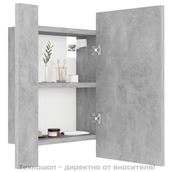LED шкаф с огледало за баня, бетонно сив, 40x12x45 см, акрил