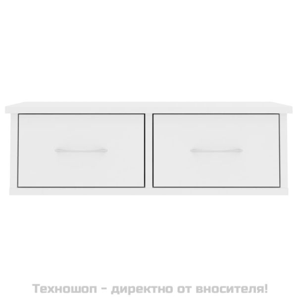 Стенен рафт с чекмеджета, бял, 60x26x18,5 см, инженерно дърво