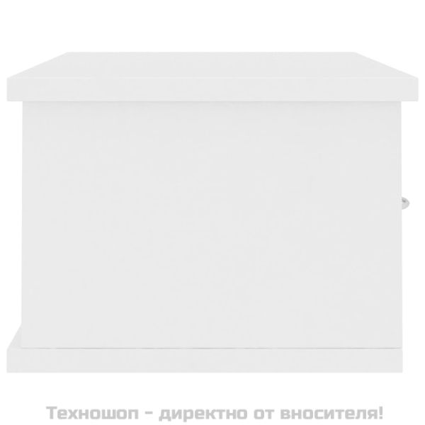 Стенен рафт с чекмеджета, бял, 60x26x18,5 см, инженерно дърво