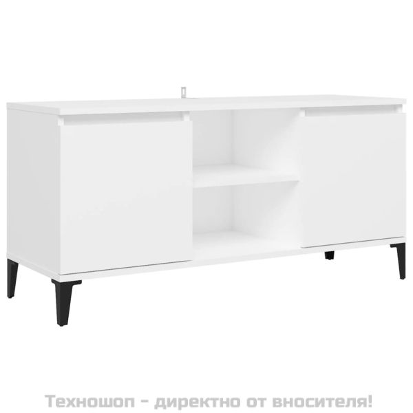 ТВ шкаф с метални крака, бял, 103,5x35x50 см