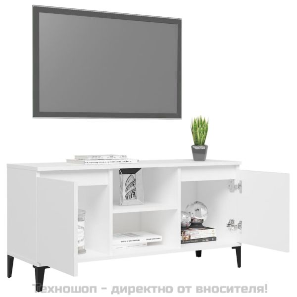 ТВ шкаф с метални крака, бял, 103,5x35x50 см