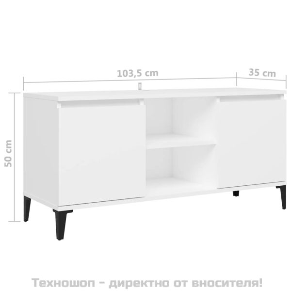 ТВ шкаф с метални крака, бял, 103,5x35x50 см