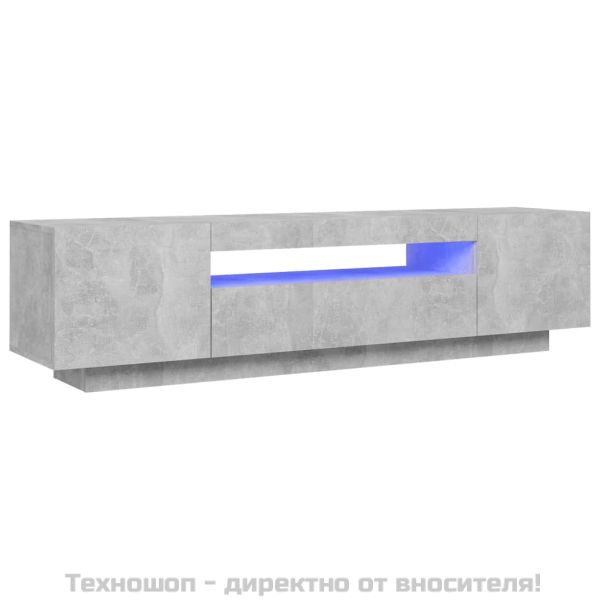 ТВ шкаф с LED осветление, бетонно сив, 160x35x40 см